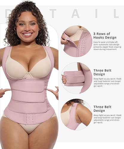 Miniatura 7 de FeelinGirl - Chaleco de entrenamiento de cintura de látex para mujer talla grande corsé de fajas cinturón triple 3 ganchos 9 huesos de acero