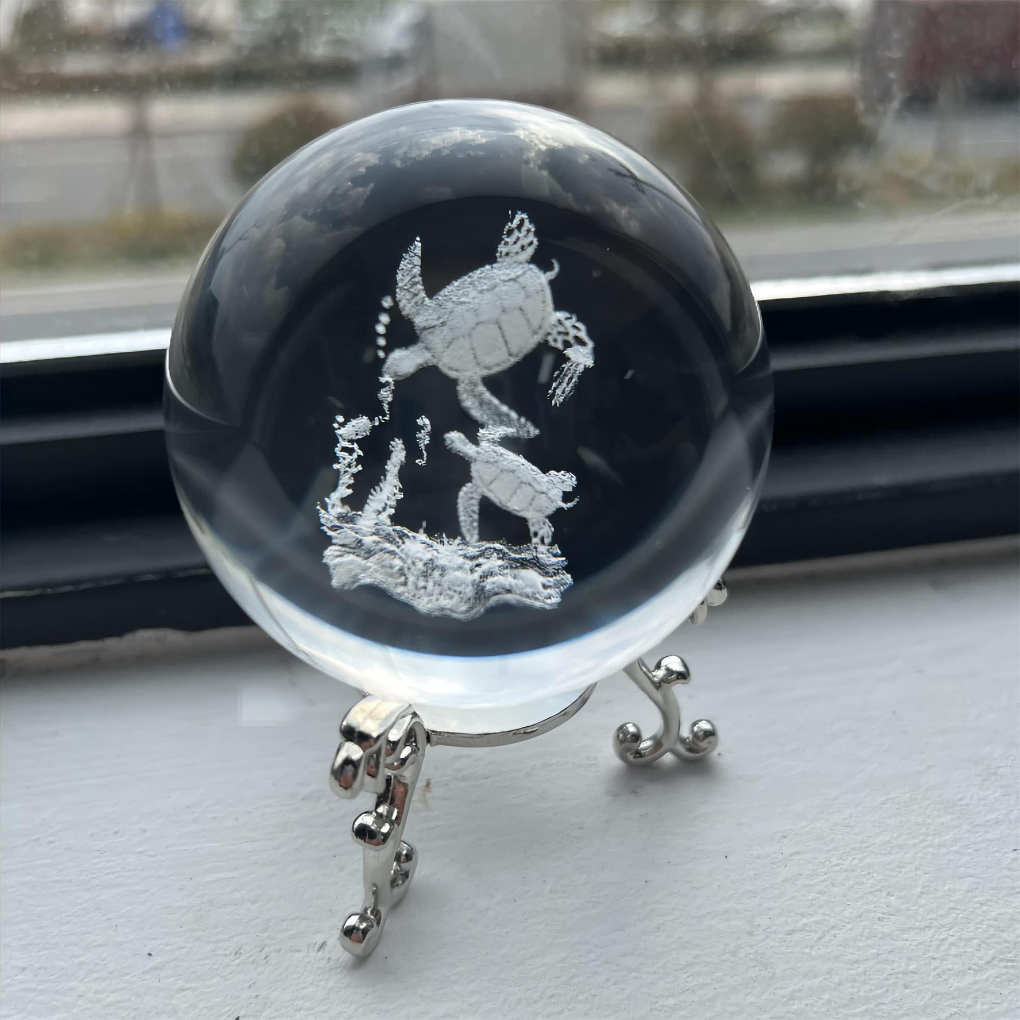 HDCRYSTALGIFTS Kryształowe szkło żółw morski figurka 60 mm (2,3 cala) 3D grawerowane laserowo kryształowe ozdoby zwierzęce sztuka, szklana kula ekspozycyjna rzeźba dekoracja domu prezent