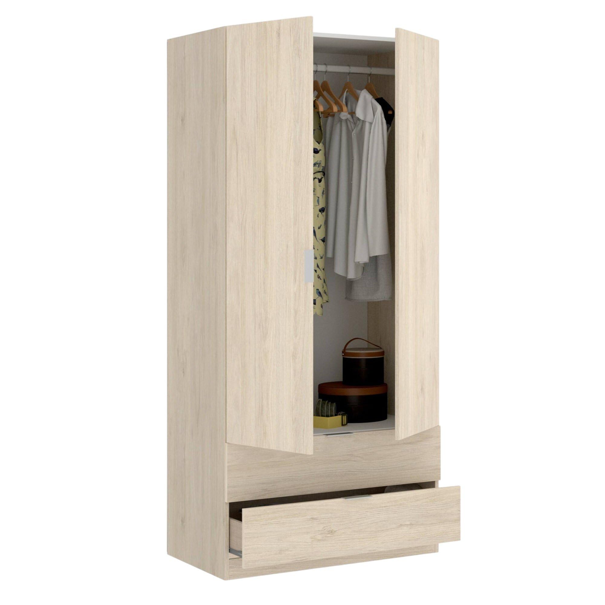 Dmora Guardaroba 2 Ante Pisanino 52x184h cm Marrone Rovere 2 Cassetti Appendiabiti Armadio Camera da Letto