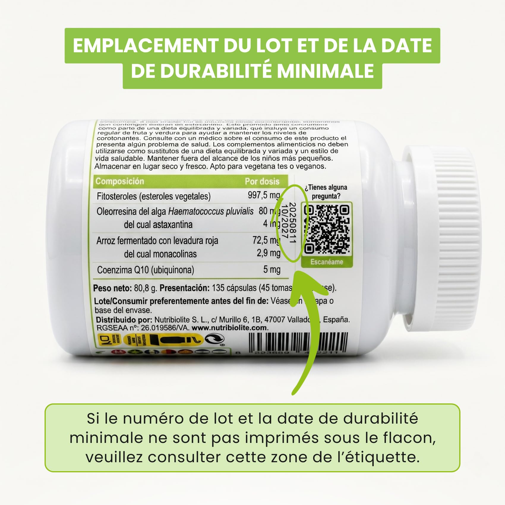 Stérols Végétaux (Phytostérols), Levure de Riz Rouge (Monacolines), Astaxanthine et Coenzyme Q10 – Cholestérol et Triglycérides – 135 gélules – Végan – Sans additifs | Protecardio Nutribiolite