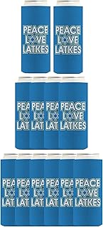 Hanukkah Decor Hanukkah Peace Love Latkes 12-Pack Ultra Slim Can Coolies Blue