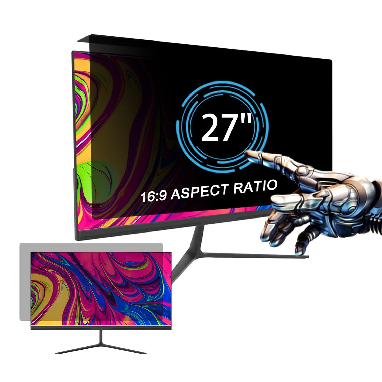 27 Inch Computer Privacy Screen Filter for 16:9 Widescreen Monitor, Anti-Blue Light Indicator Filter, Anti Glare Protector Shield, Removable Hanging Monitor Panel (24.09 X 14.01 inch)