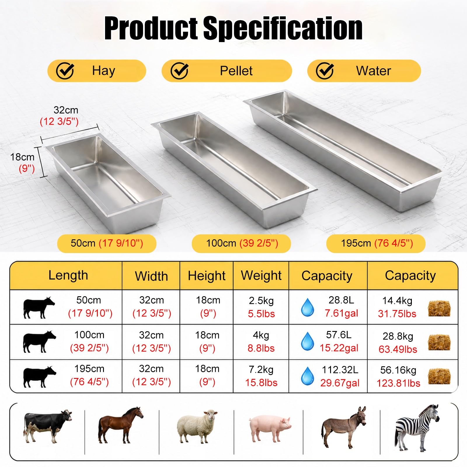 SRNSAEB Comedero para Ganado Comedero Grande para Ganado (Vacas, Ovejas, Cabras Y Terneros); Apto para Corrales Y Granjas. Comedero Metálico Y Suministros De Abrevadero; Comedero(L 100cm(39 2/5in))