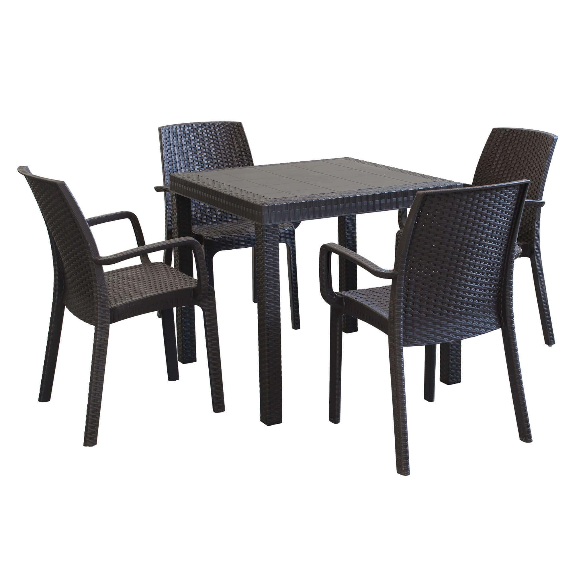 milani home CALIGOLA - set tavolo in alluminio e teak cm 80 x 80 x 74 h con 4 poltrone Alma