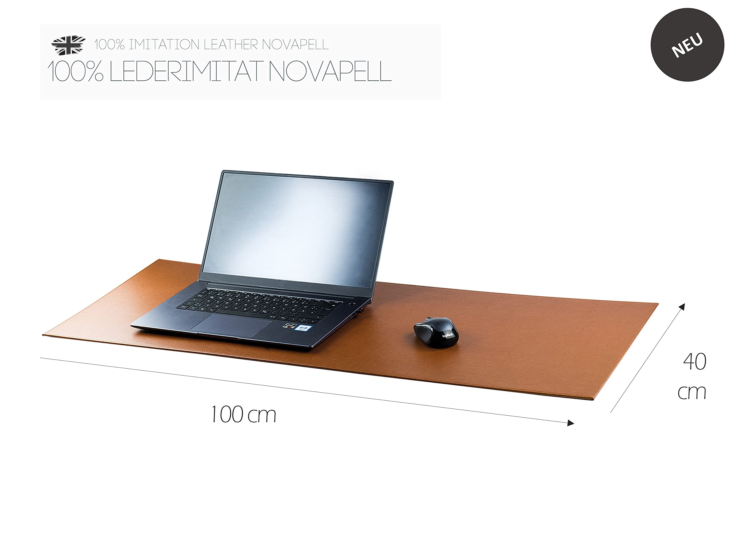 DELMON VARONE - XXL Schreibtischunterlage 100x40 cm aus veganem Kunstleder für Büro & Home Office braun - Mauspad Schreibunterlage extra lang - Schreibtisch-Unterlage ideal auch als Mousepad