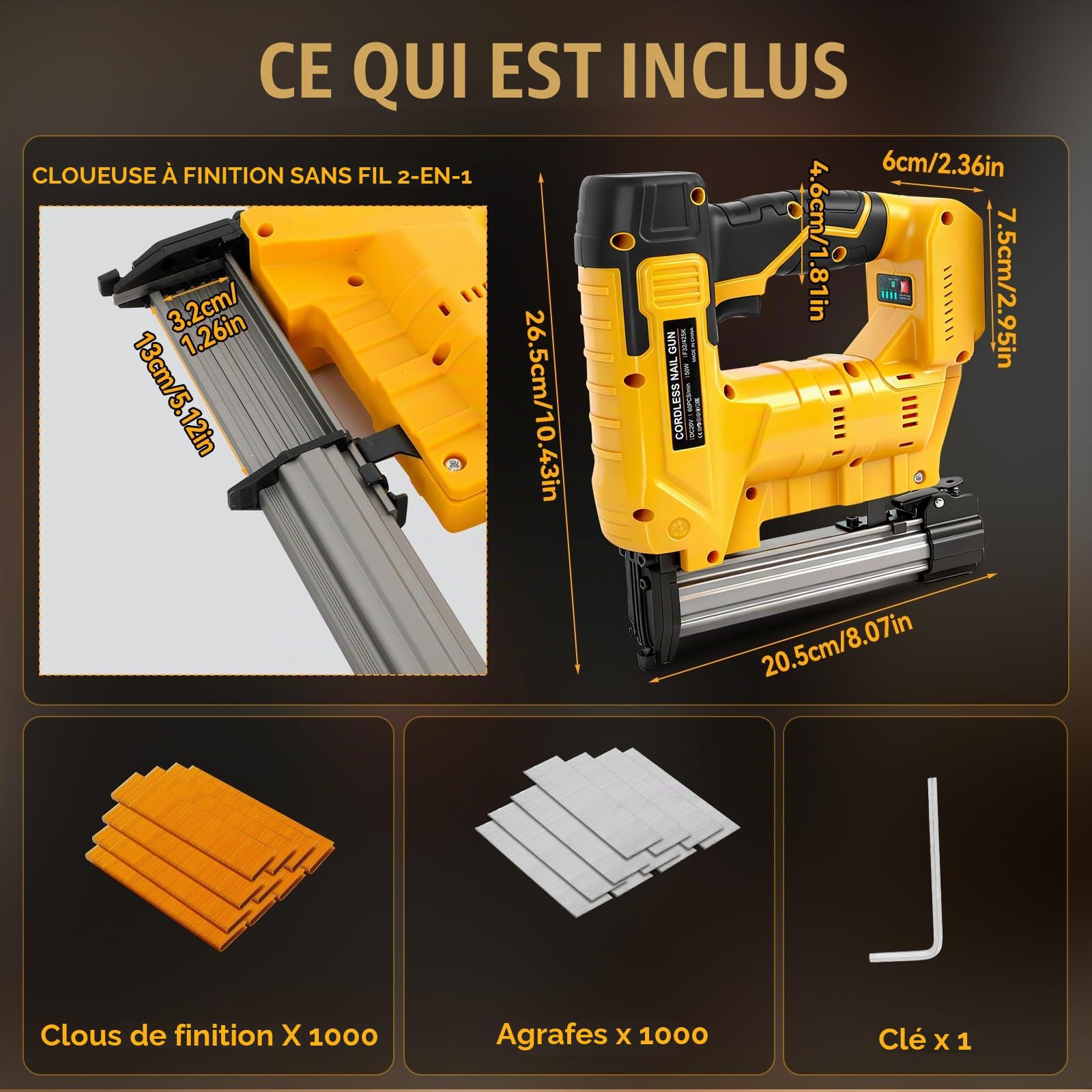 Cloueuse sans fil 18GA améliorée compatible avec la batterie Dewalt 20V, agrafeuse électrique sans balais avec 1000 clous et 1000 agrafes pour la rénovation, le bricolage et le travail du bois