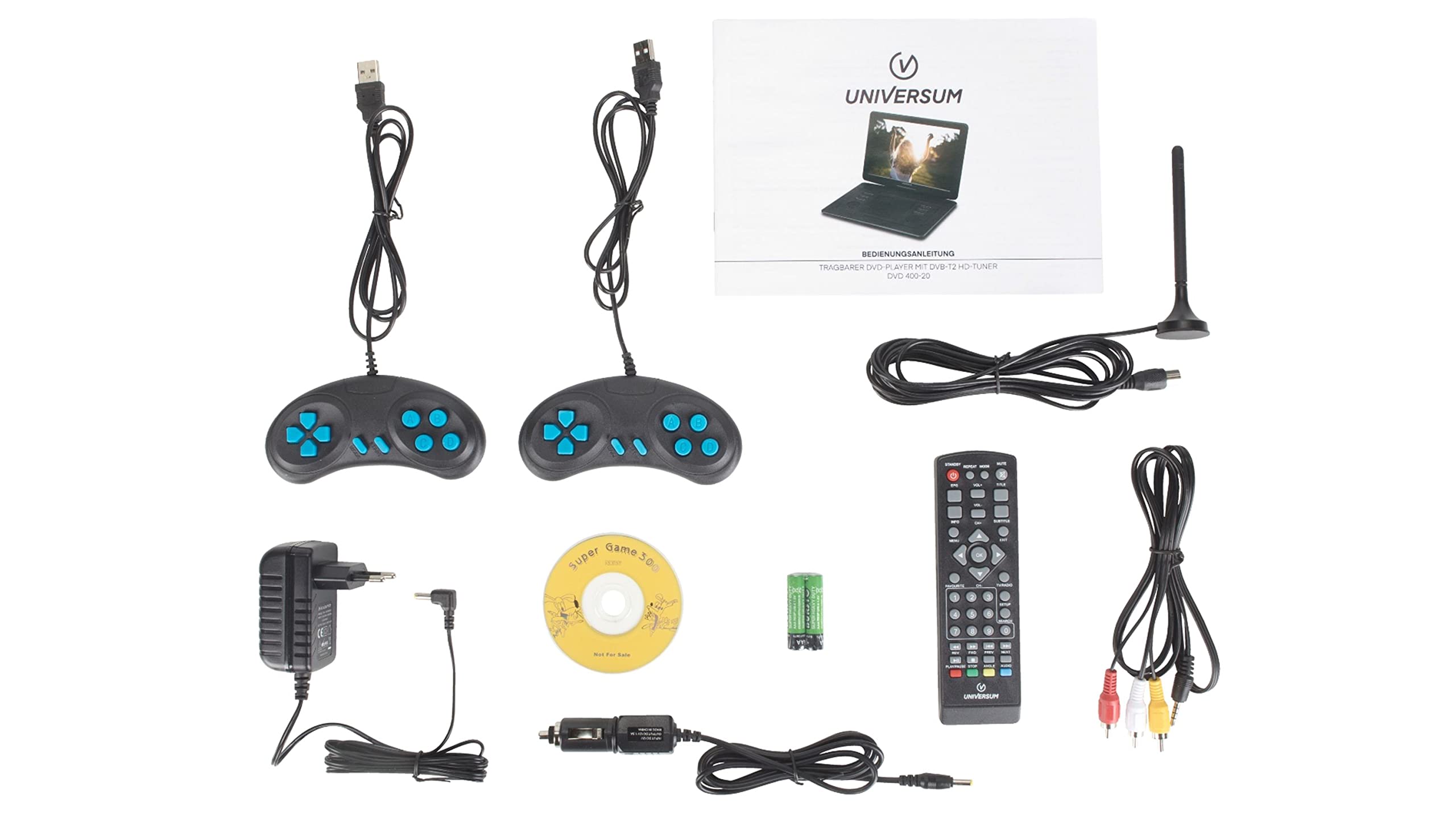 UNIVERSUM tragbarer 15.6' DVD-Player Auto DVB-T2 und 12 Volt Adapter DVD 400-20