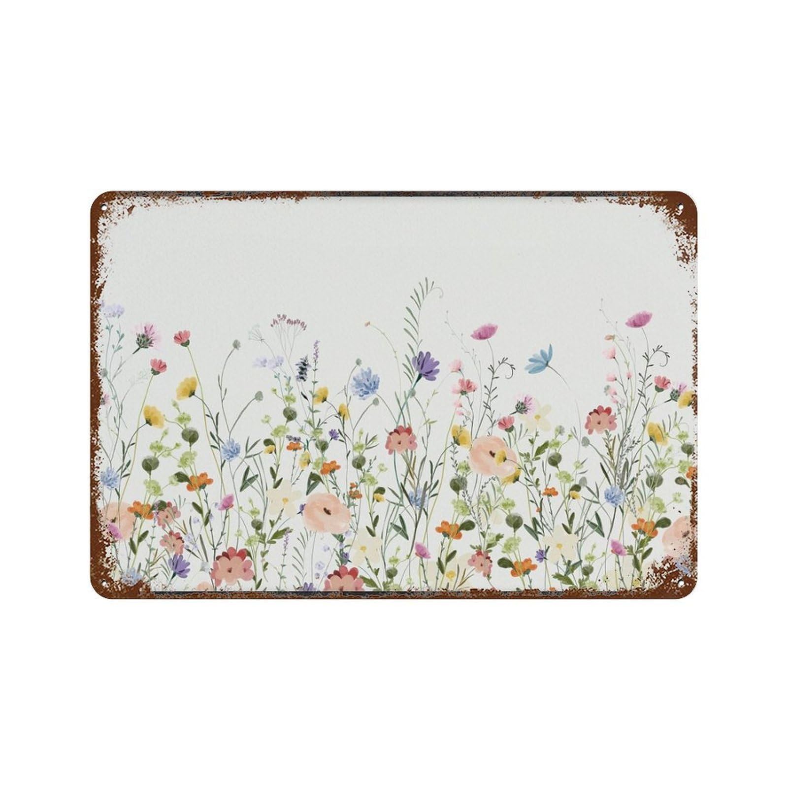 xiaoxiaoshen Watercolor Wildflowers, Minimalist Bohemian-style Plants And Flowers Wall Decor Art Metal Tin Poster Modern Home Decor Art Home Bar Shop Decorations Vintage Sign 20x30cm