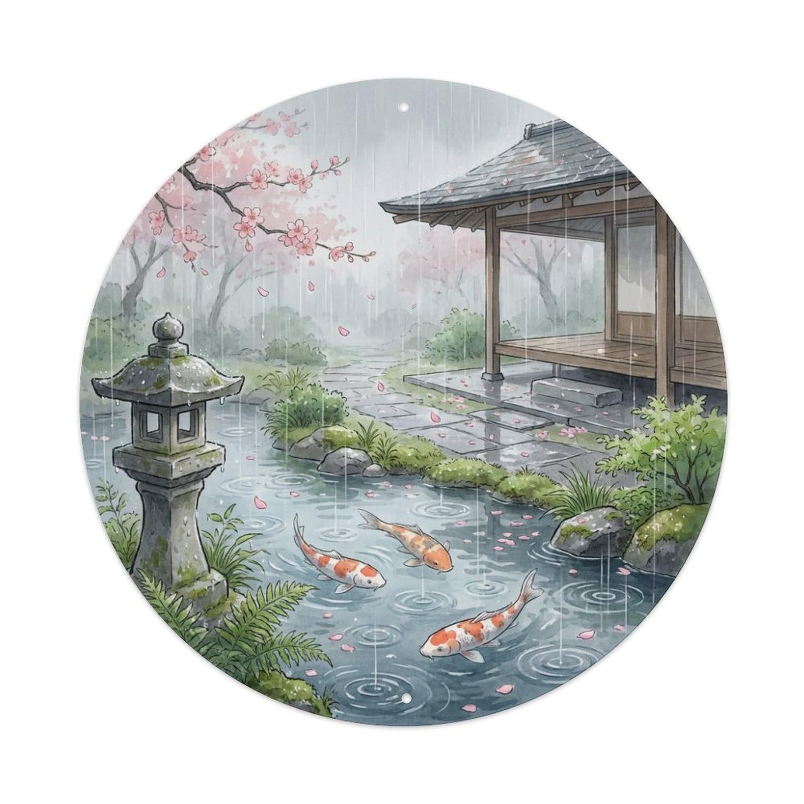 Galvaxio Style Japanese Koi Fish Spring Rain Gentle Shower Metal Tin Sign