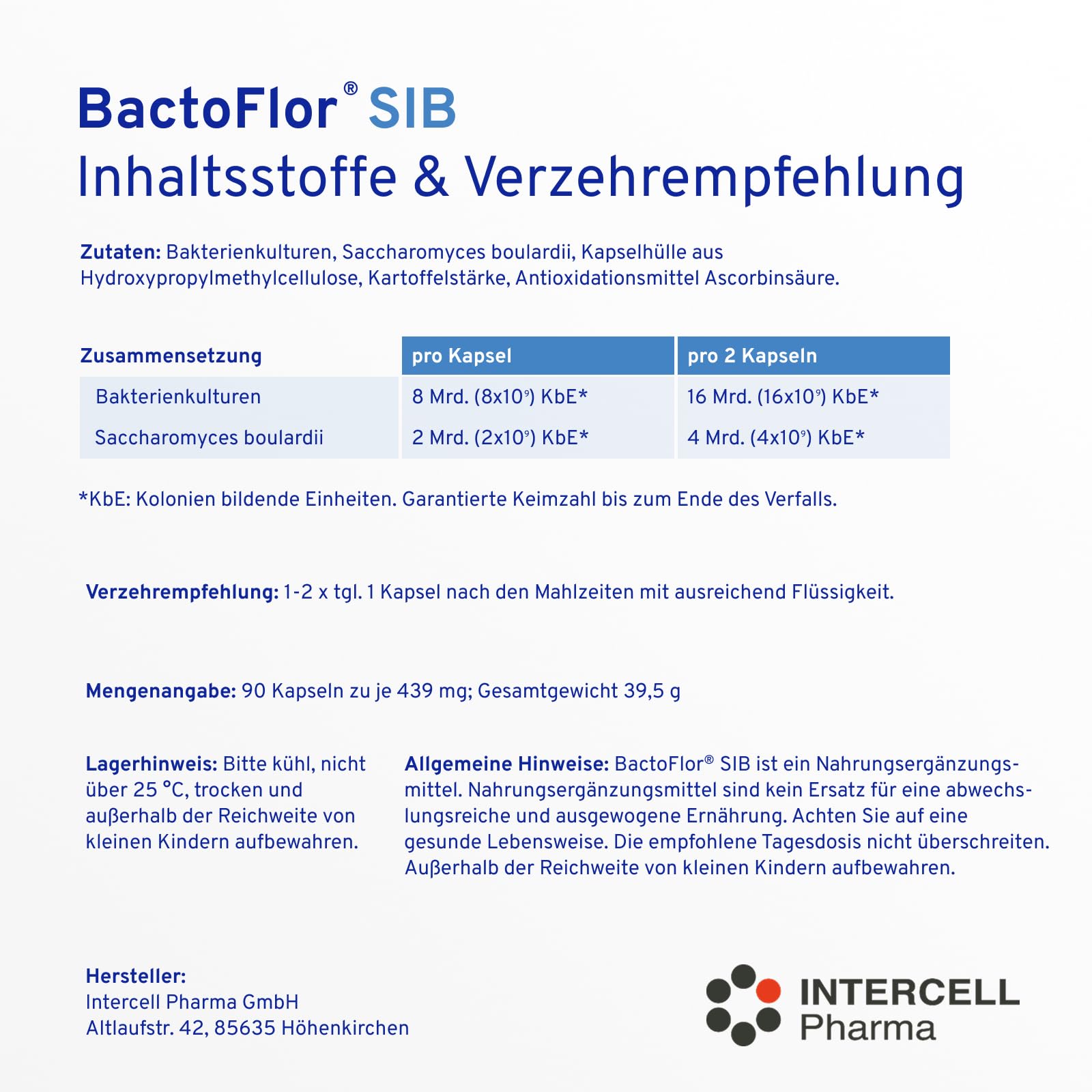 BactoFlor® SIB - Probiotika für den Dünndarm (90 Kapseln) - 4 Darmbakterien der Darmflora mit Saccharomyces boulardii & Milchsäurebakterien - 900 Mrd. KBE je Packung - laktosefrei & glutenfrei