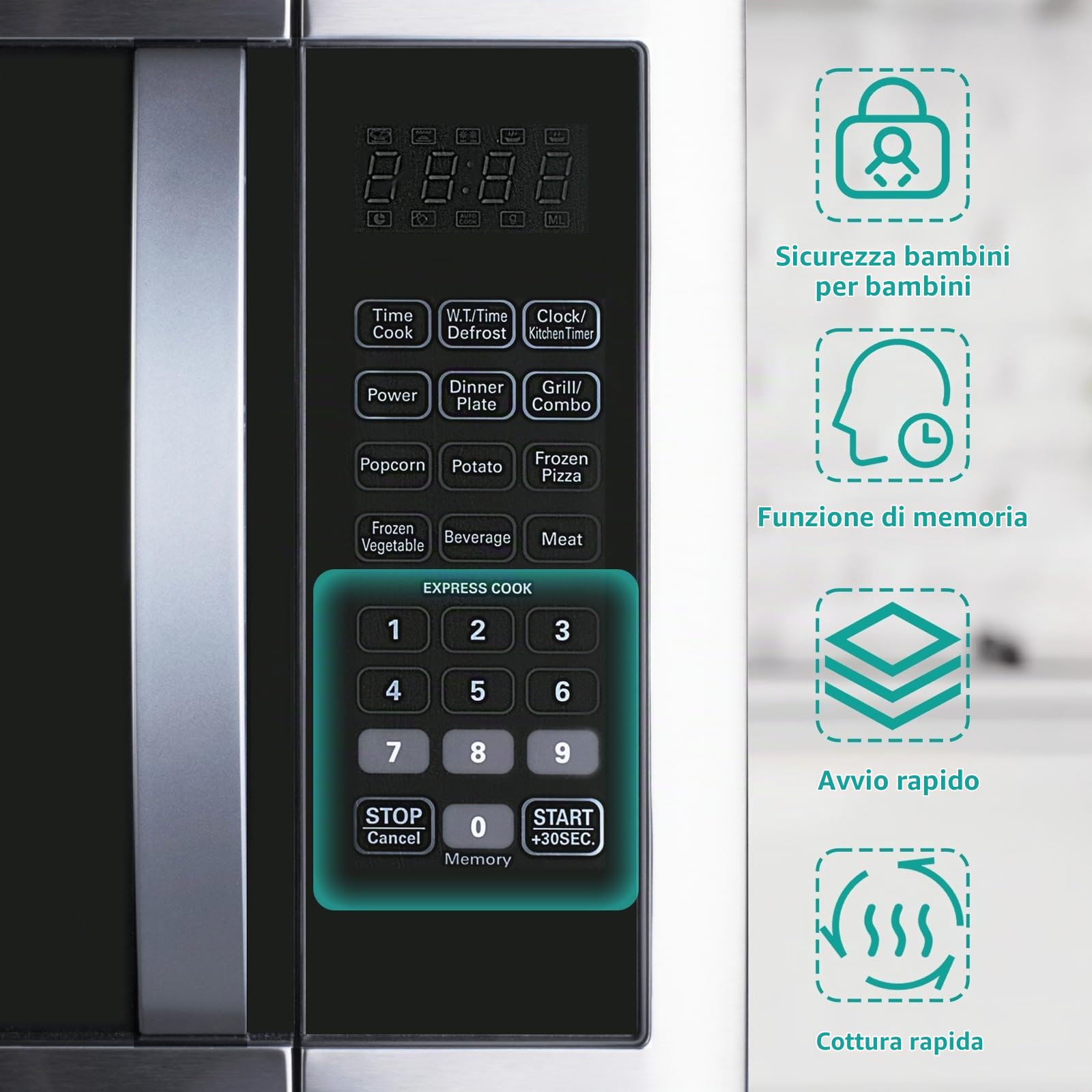 SMETA Microonde 42L Forno a Microonde con Grill 1100 W, Grill 1400W 11 livelli di potenza/funzione di scongelamento/timer/sicurezza per bambini/piatto girevole in vetro (Ø34,5 cm) Nero/Argento