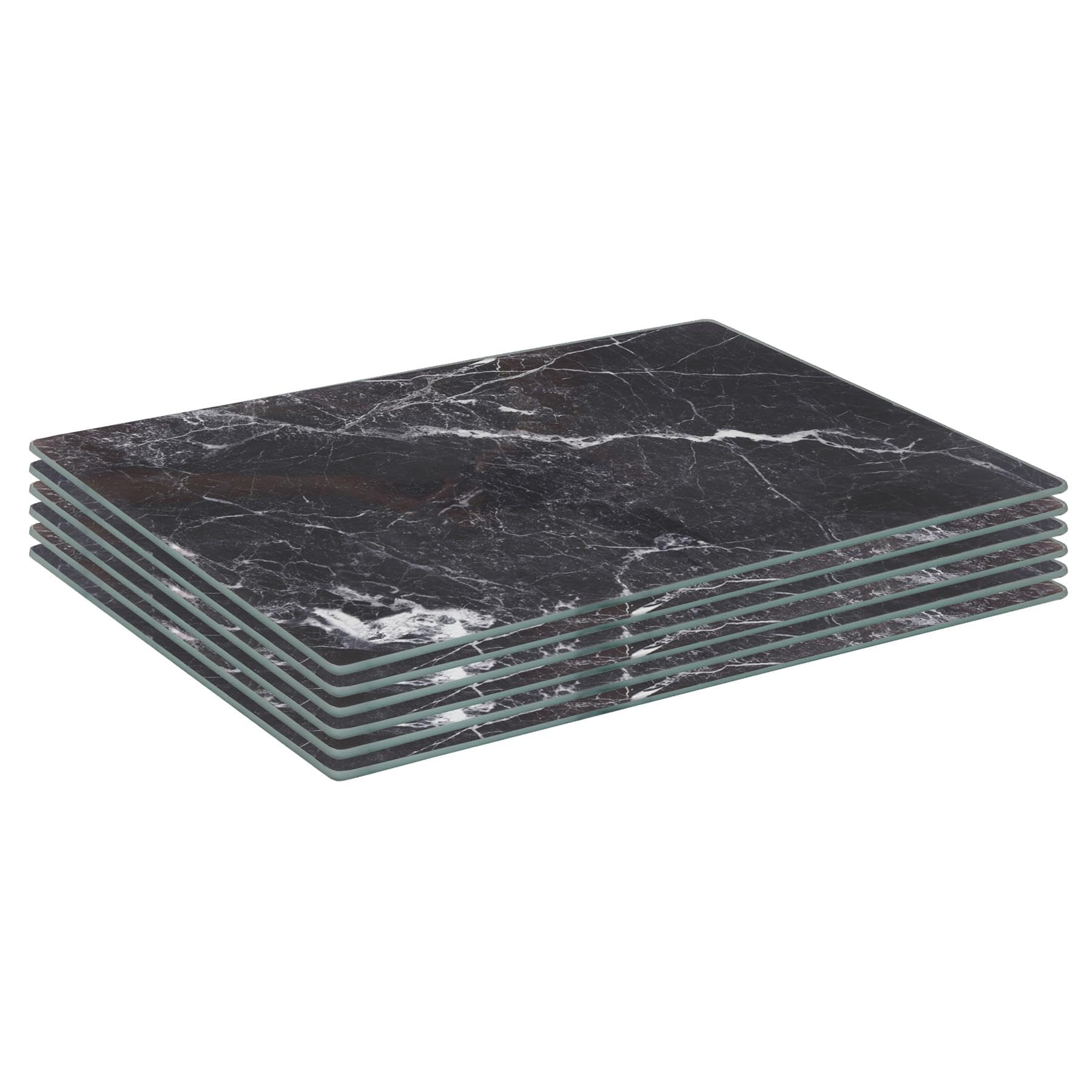 Harbour Housewares Rectangle Glass Placemats - 30cm x 20cm - Black Marble - 6x Tempered Heat-Resistant Non-Slip Rectangle Indoor Outdoor Home Kitchen Dining Table Dinner Plate Place Mat Mats Set