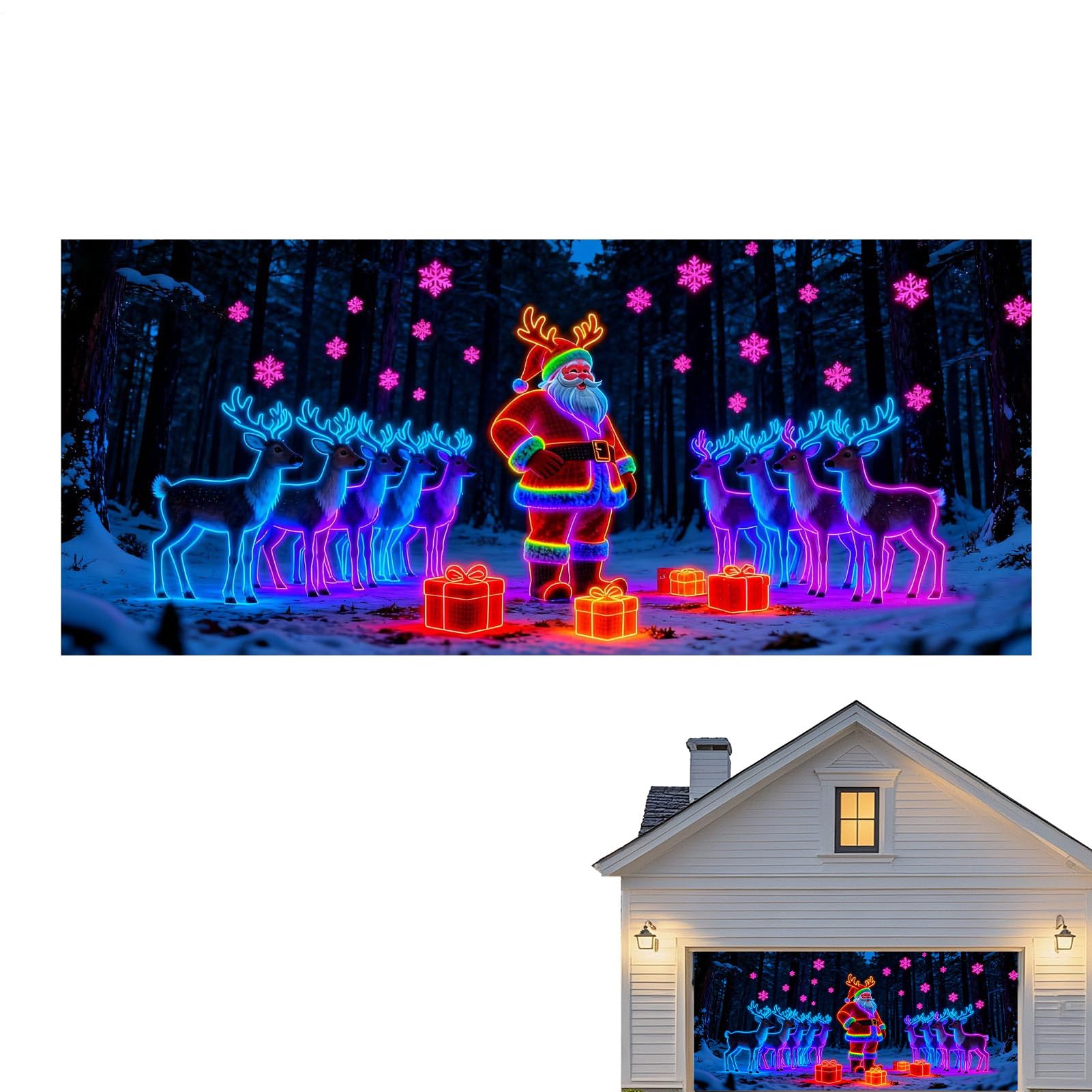 Bannière de porte de garage de Noël en toile de fond pour porche de fête