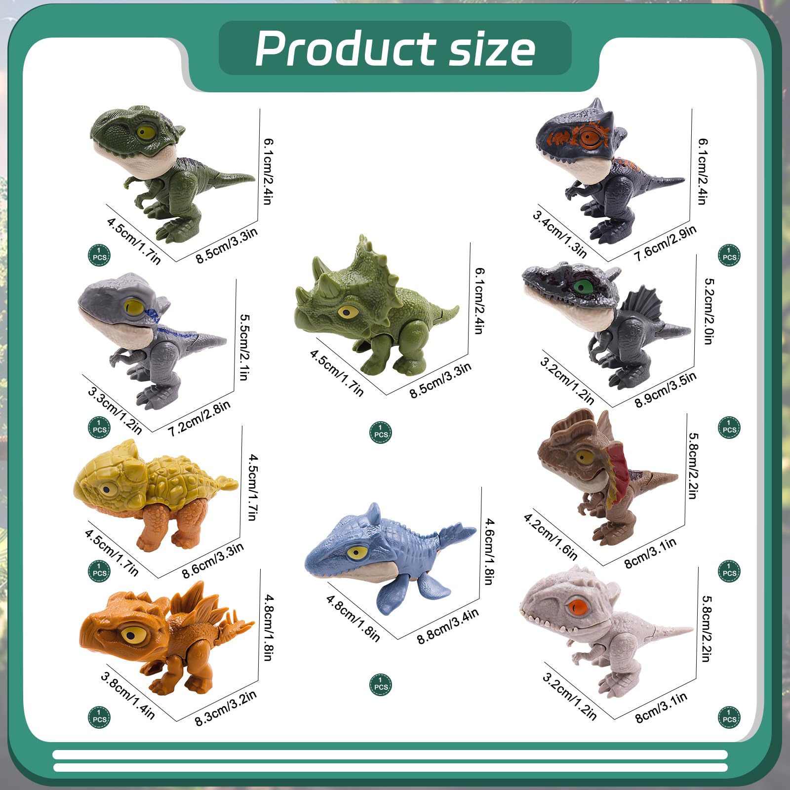10 Piezas Dinosaurio Dedo Juguete, Mini Set ABS Mordita para Niños y Niñas (Colores Mezclados)