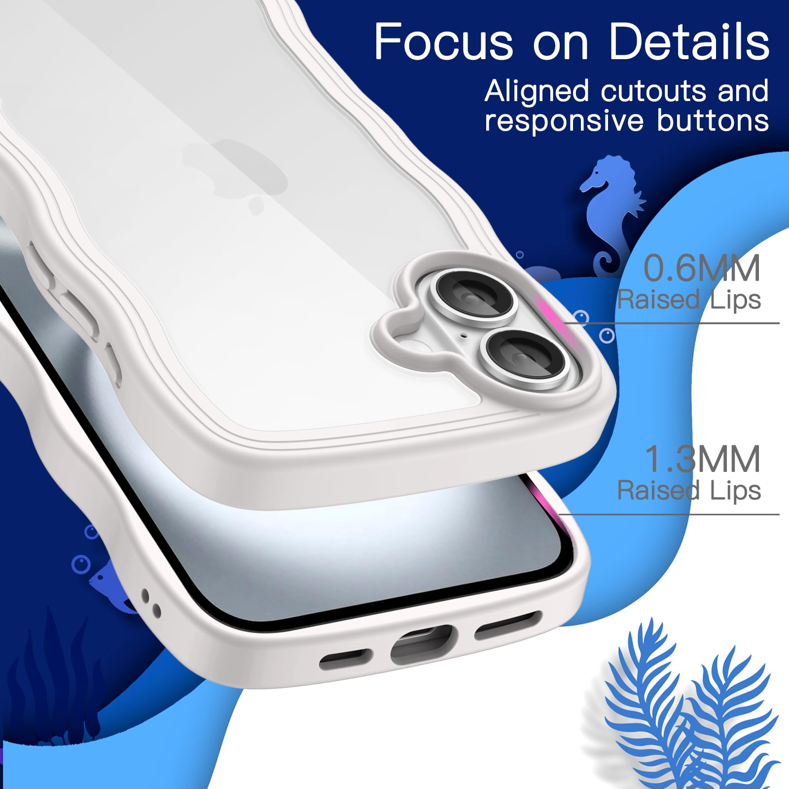 JETech Cover Ondulata Per IPhone 16 Plus (6,7") - Rosa Confetto, Custodia Antiurto Con Cornice Riccia, Retro Rigido Trasparente