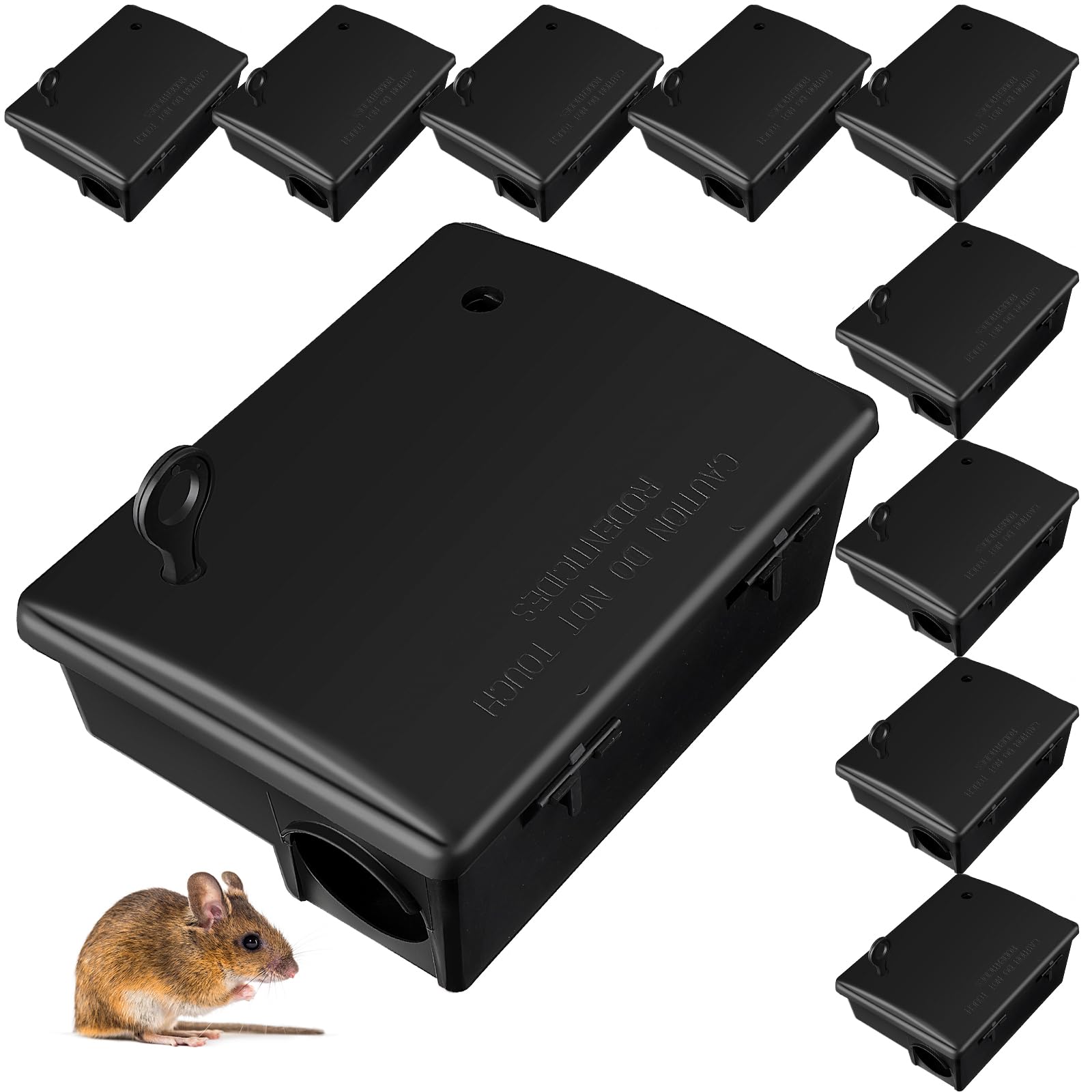 Qualirey 10 Pack Rat Bait Stations Large Rodent with Key Reusable Mouse Stations Mice Blocks Heavy Duty Boxes for Outdoor Rodents Mice Blocks, Bait Not Included, Black (9.8 x 7.5 x 3.9 Inches)