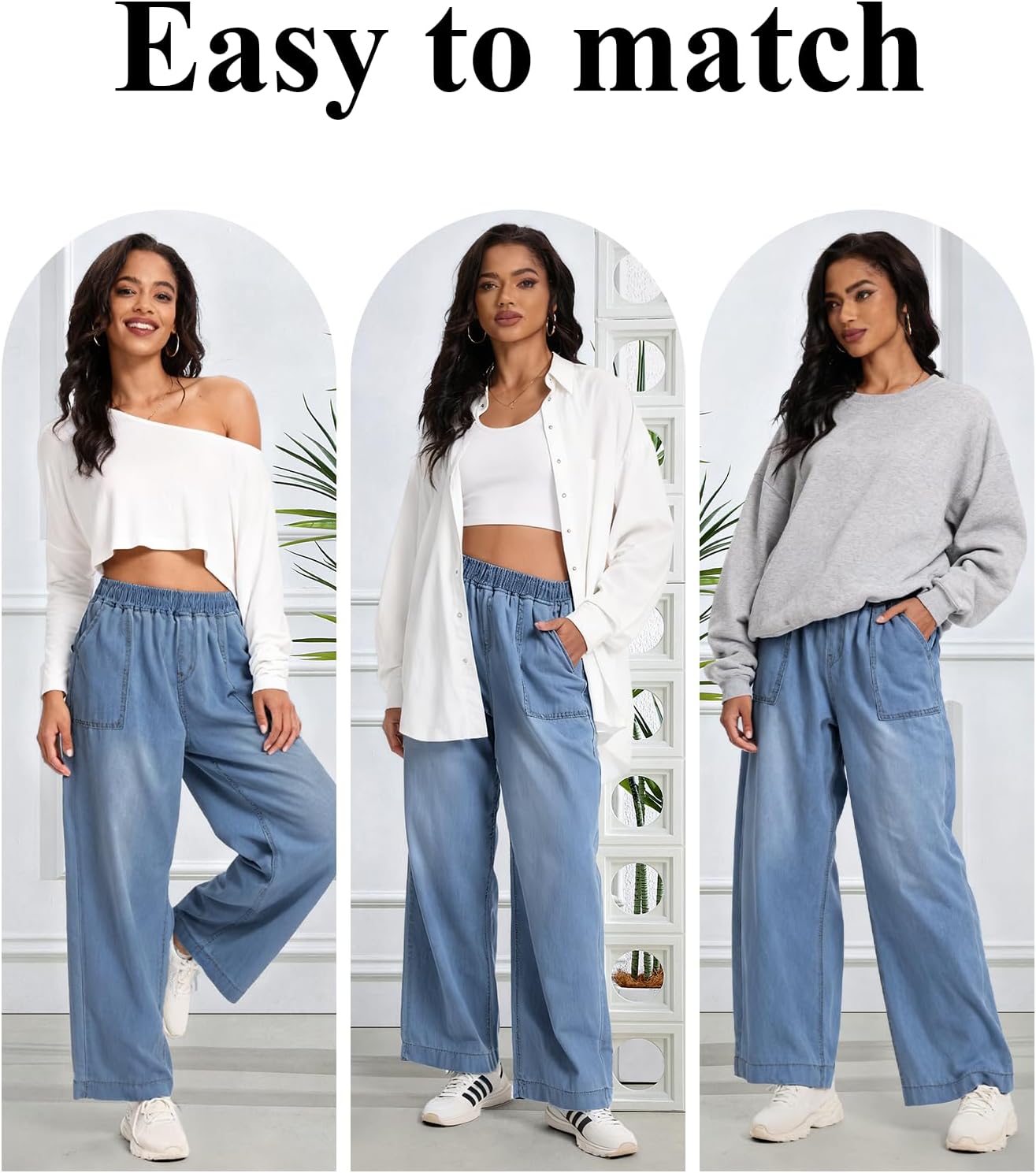 Wide Leg Baggy Jeans, Elastic Waist Jeans for Women Trendy Loose Pants - Image 6