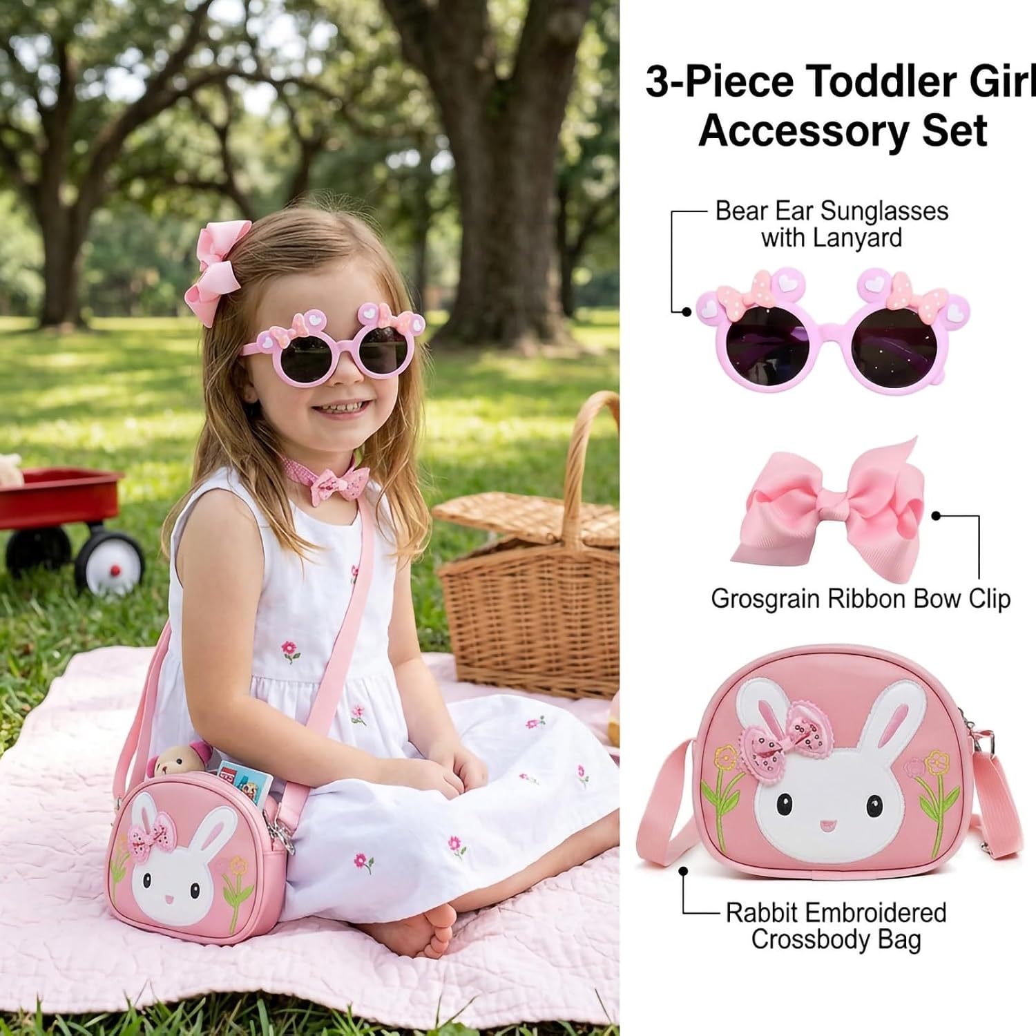 Bunny Purse for Girls, Toddler Crossbody Bag Gift Set with Sunglasses & Bow