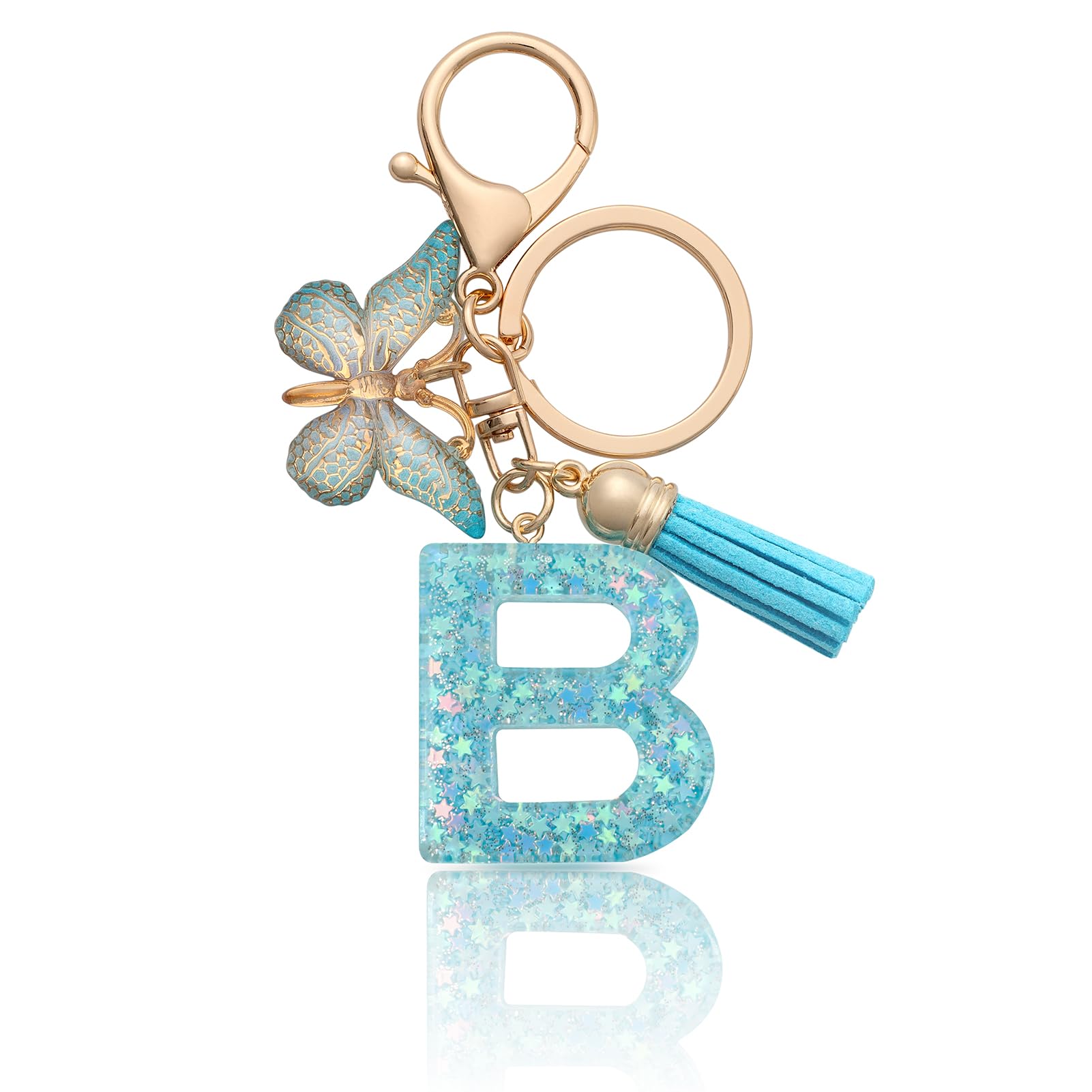 MORSUNBELA Schlüsselanhänger Buchstabe Mädchen Keychain mit Anfangsbuchstabe Schlüssel Anhänger mit Buchstaben für Frauen Damen Blau B