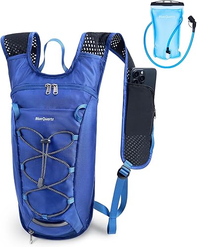 Blue Quartz Mochila de hidratación con bolsa de agua de 2 L, mochila de agua de senderismo para mujeres y hombres, mochila ligera de ciclismo con