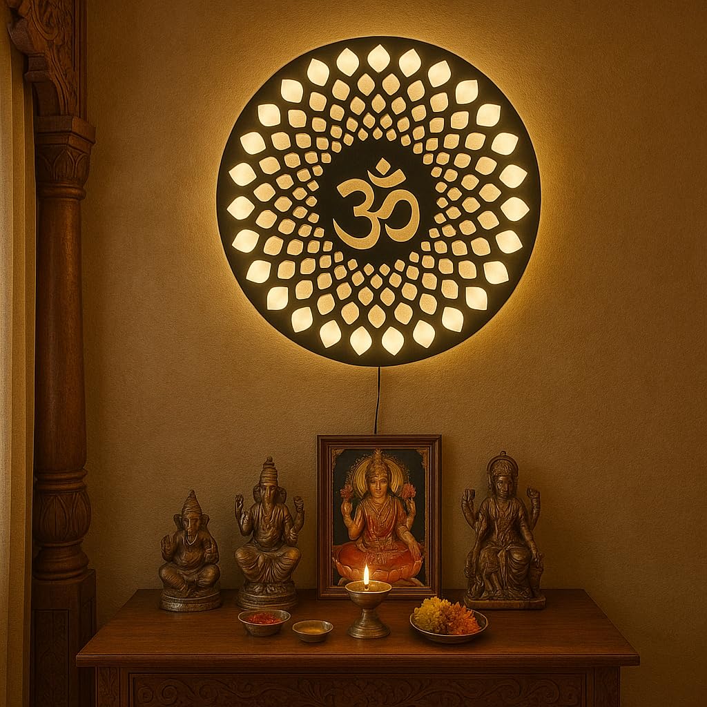 M.K Handicraft OM Metal Wall Art For Temple, Living Room, Office, Hotel, Home Decor Items, Gift Item, Mandala Wall Hanging For House Decor (18 Inches, LED Backlite,Gold)-picture-30