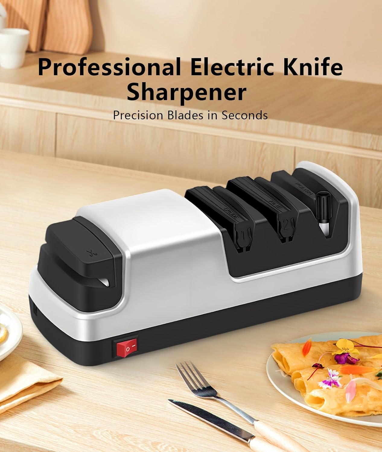 Knife Sharpener - Professional Precision Diamond Knife Sharpener for Kitchen Knives, Safe & Easy to Use Knife Sharpening Tool for All Knives Types - Silver