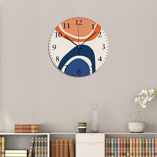 Miniatura 7 de ArogGeld Reloj de pared con formas abstractas, reloj redondo naranja quemado, azul, reloj de pared decorativo, reloj de pared redondo silencioso de