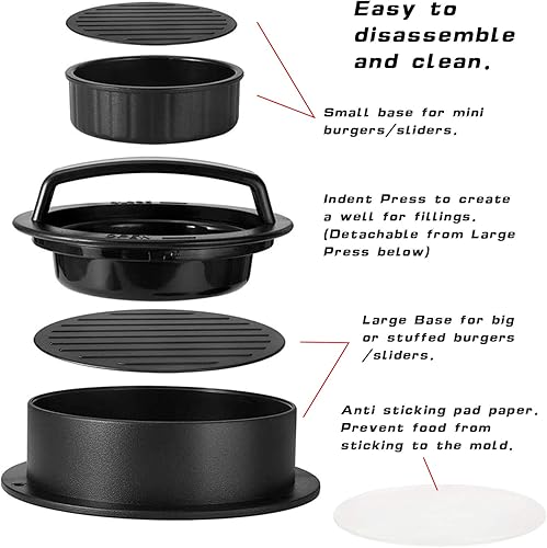 Miniatura 3 de ANXVERS Prensa de hamburguesas, máquina para hacer hamburguesas + papel de hamburguesa, prensa para tartas de mano, mini prensa para tartas, fácil