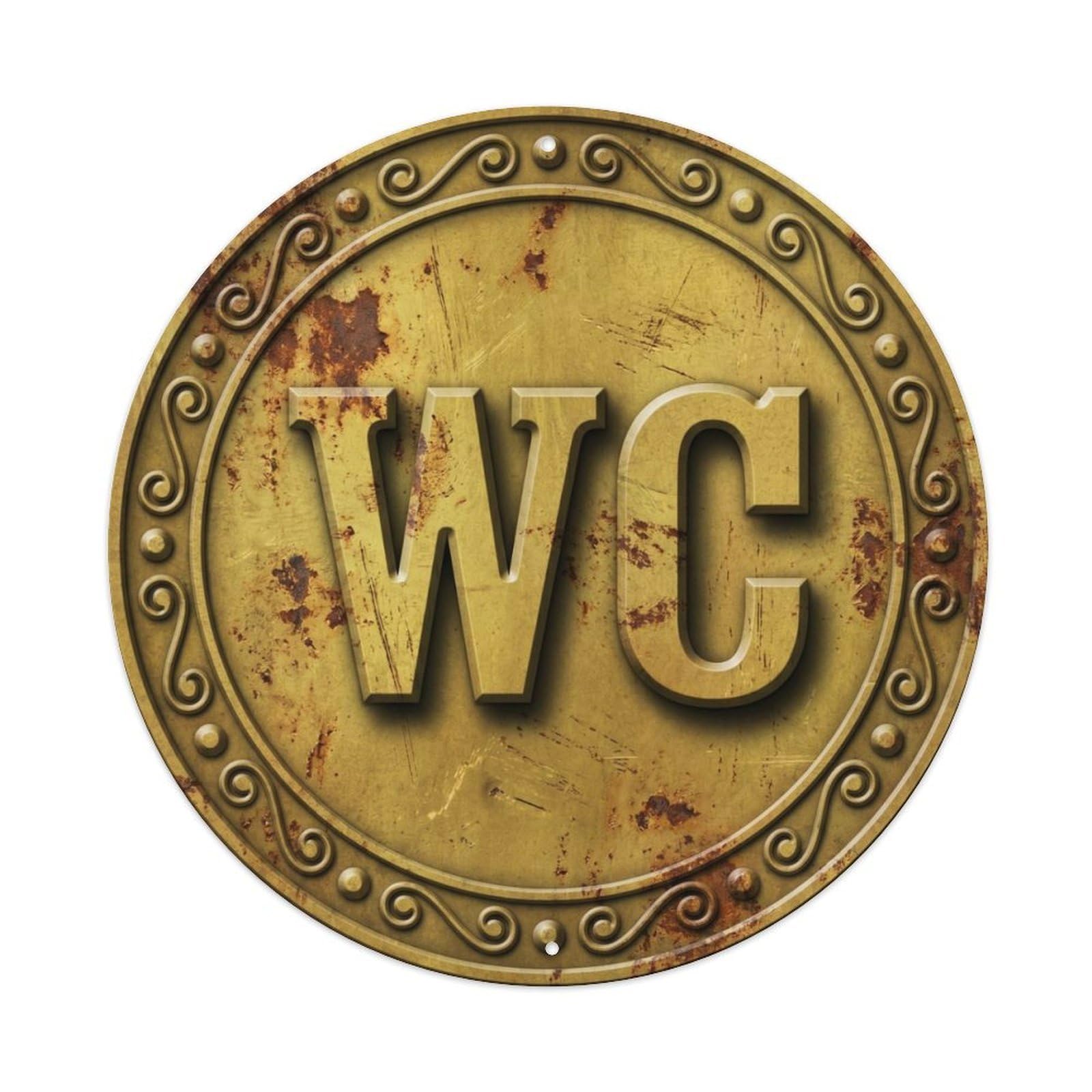 Toilet （WC） Brass Foundry Shield Metal Tin Sign Plaque Wall Decor for Cafe, Club Bar, Office, Home Garden Round Metal Poster 8x8Inch