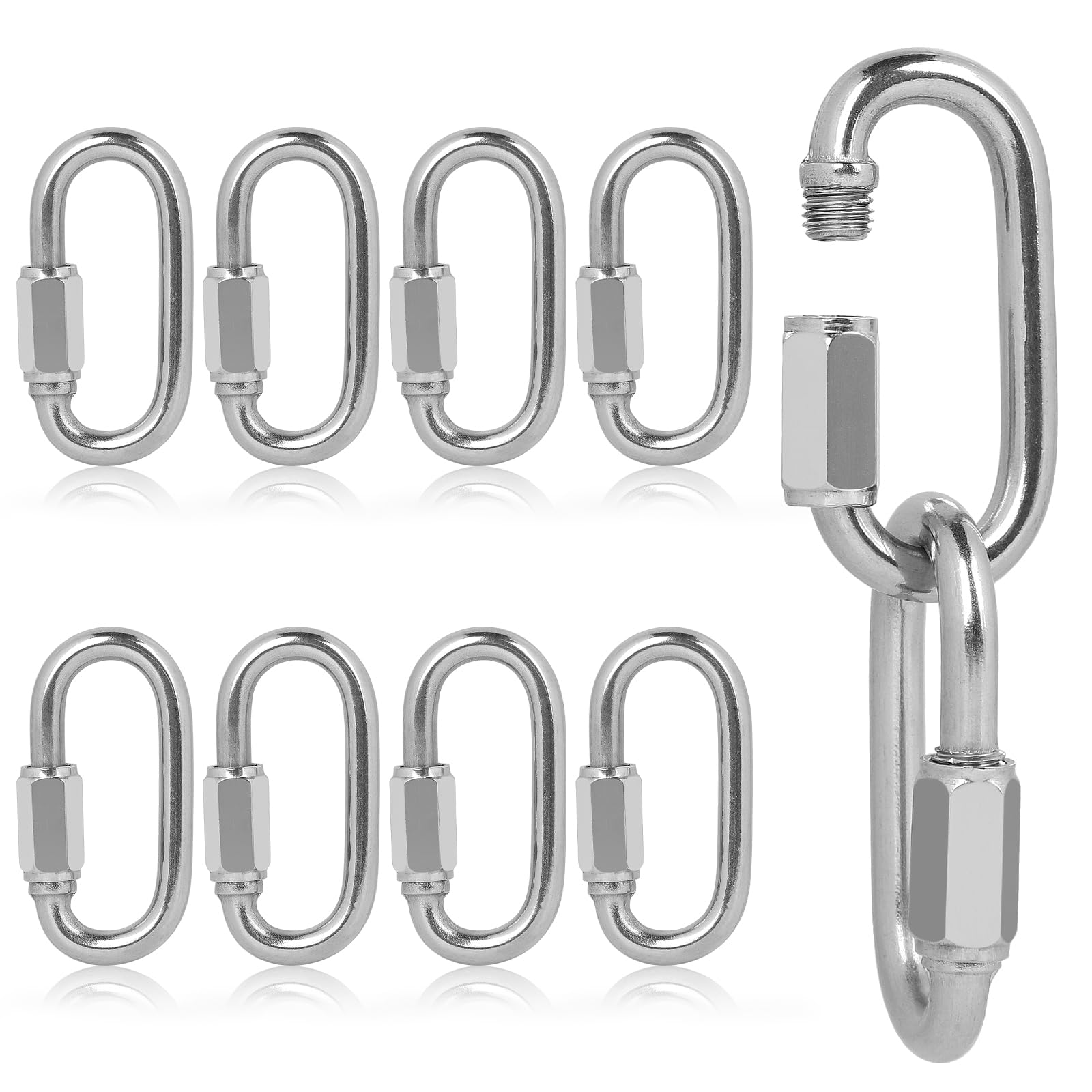 EFUTURETIME 10 x Mousqueton à Vis INOX 304 Maillon Rapide M6, Mousquetons de Sécurité avec Une Capacité de Charge de 396 kg pour Balançoires, Fitness