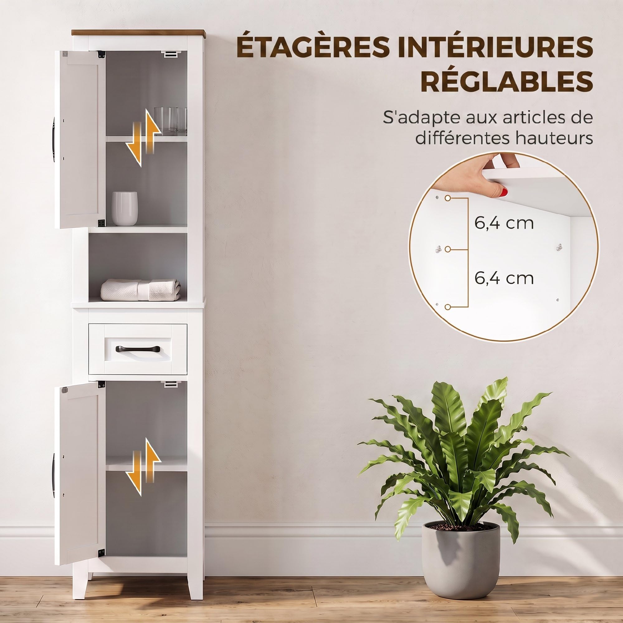 HOMCOM Meuble de Salle de Bain 2 Portes Tiroir 34,5x30x148cm Blanc
