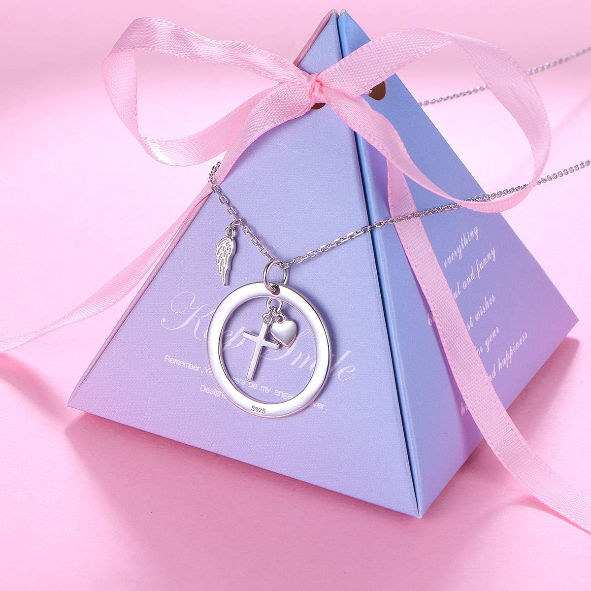 FLYOW 925 Sterling Silver Memorial Necklace A Piece of My Heart is in Heaven Pendant Jewelry in Memory of Mom Dad Grandma Grandpa Pet Loss Memorial Gift - Image 4