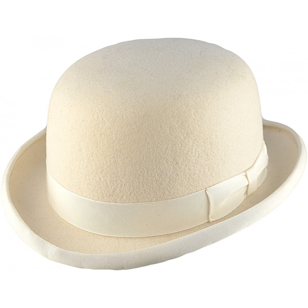 Dh Men's Off-White Wool Bowler Hat Hard Top Round Felt Hat With Satin Lining