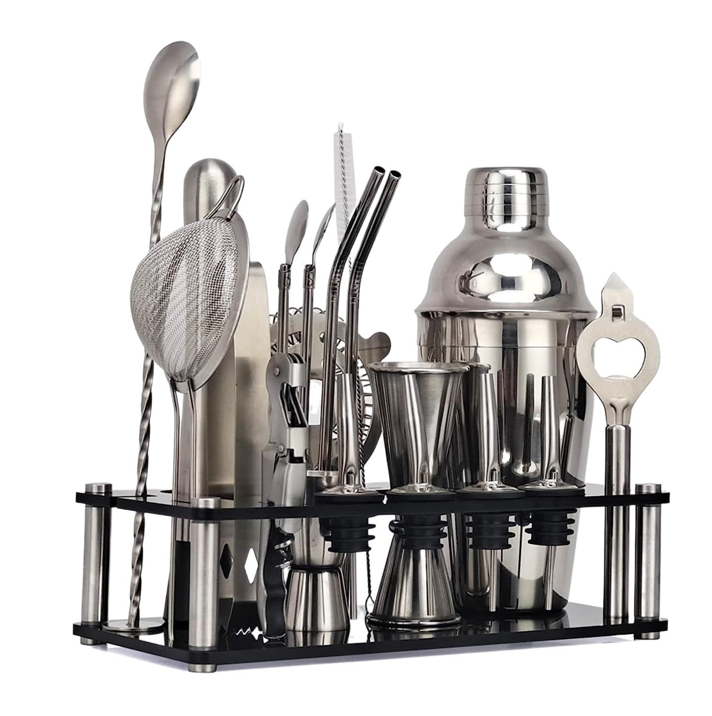 Kit Cocktail Set Cocktail Kit Barman 20Pcs Cocktail Shaker Accessorio Per Barista Strumento Per Kit In Acciaio Inossidabile Con Espositore In Acrilico Cocktail Shaker Set(550ml)