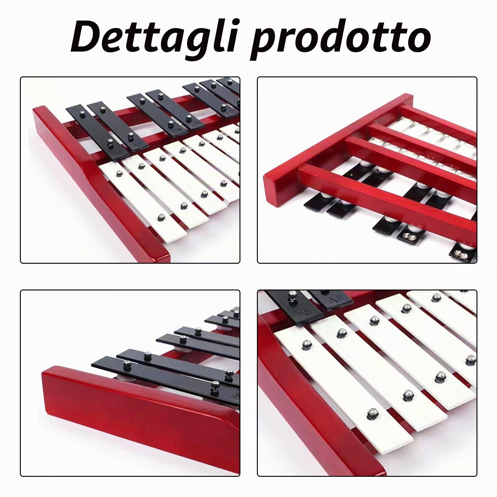 25 Note Di Carillon Xilofono, con Tasti In Metallo E Base In Legno, Percussioni A Mano, con 2 Bacchette, Portatile, Strumento A Percussione, Strumento Musicale Per Ragazzi E Adulti