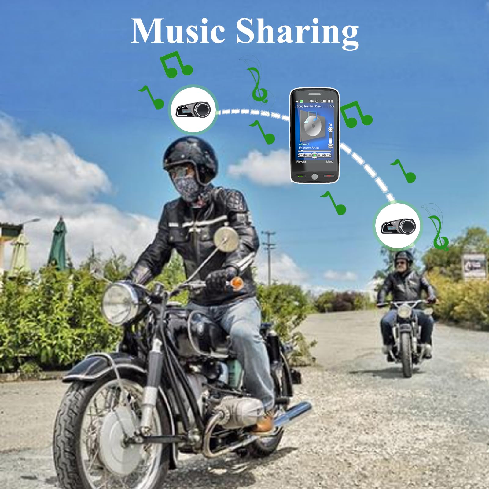 QSPORTPEAK Interfono moto bluetooth, M2C Cuffie Bluetooth per casco da moto per 2-6 piloti con schermo LCD, CVC + DSP Funzione di Riduzione del Rumore, Condivisione Musica,IP67 Impermeabile, 1 pezzi