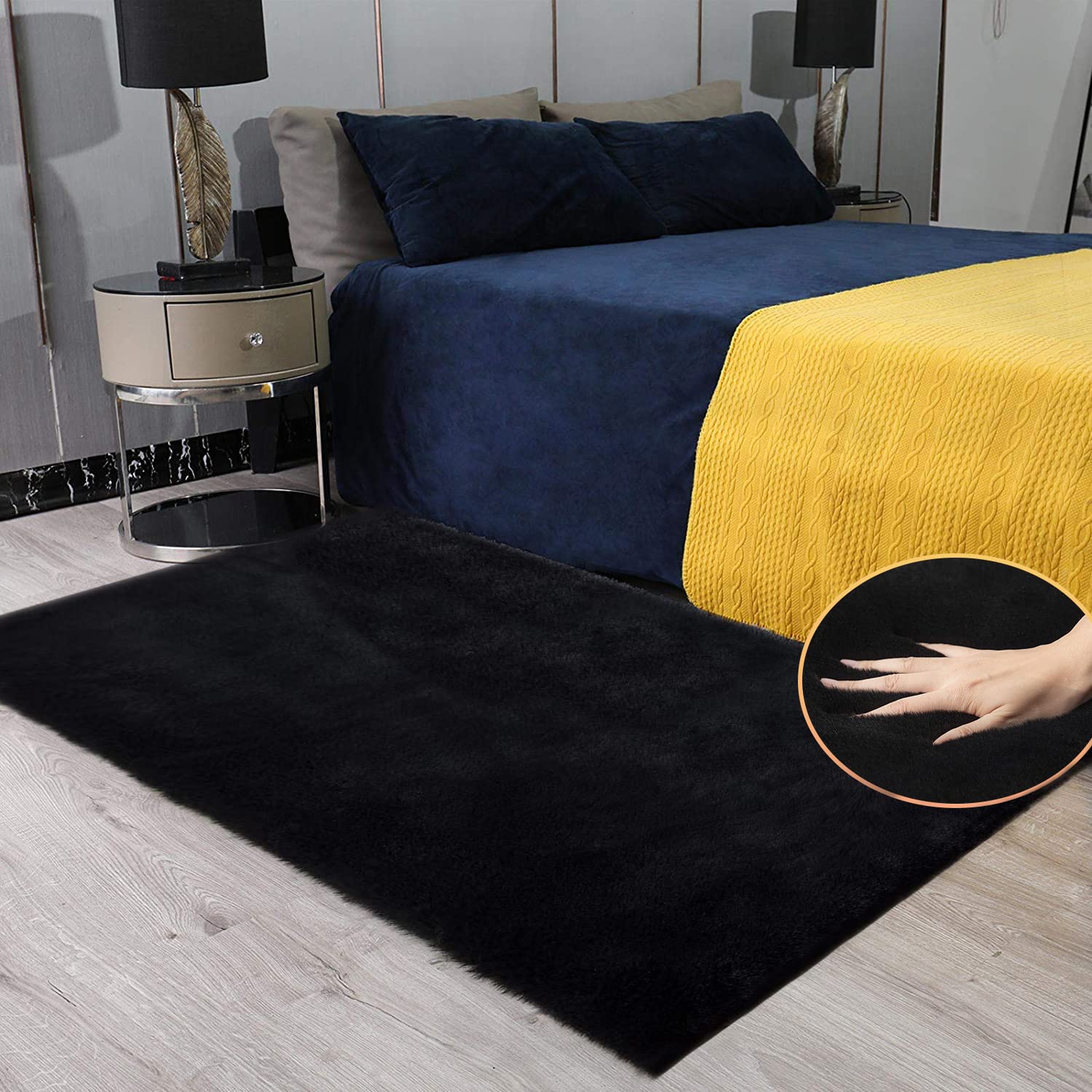 ORINOVA Tappeto Salotto Nero 90x150 Morbido Camera da Letto Tappeto Lavabile Moderno Rettangolare