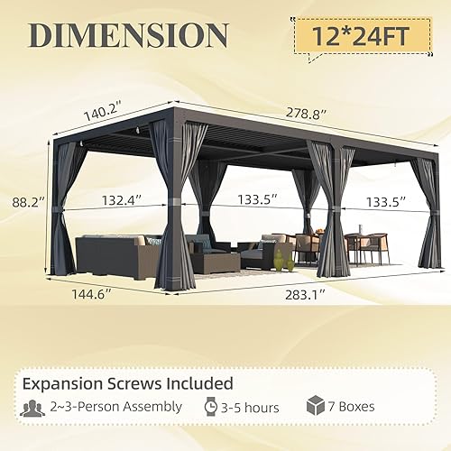 Miniatura 135 de MELLCOM Pérgola con listones de 10 x 12 pulgadas, pérgola de aluminio para exteriores con techo con listones ajustables, cortinas impermeables