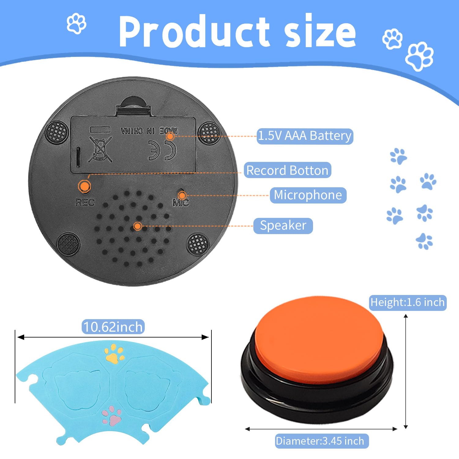 8 Botones parlantes para Perros, 30 Segundos para comunicarse 4 Almohadillas multidireccionales de Patchwork para Perros y 50 Pegatinas de escenas. Enseña a tu Perro a Hablar