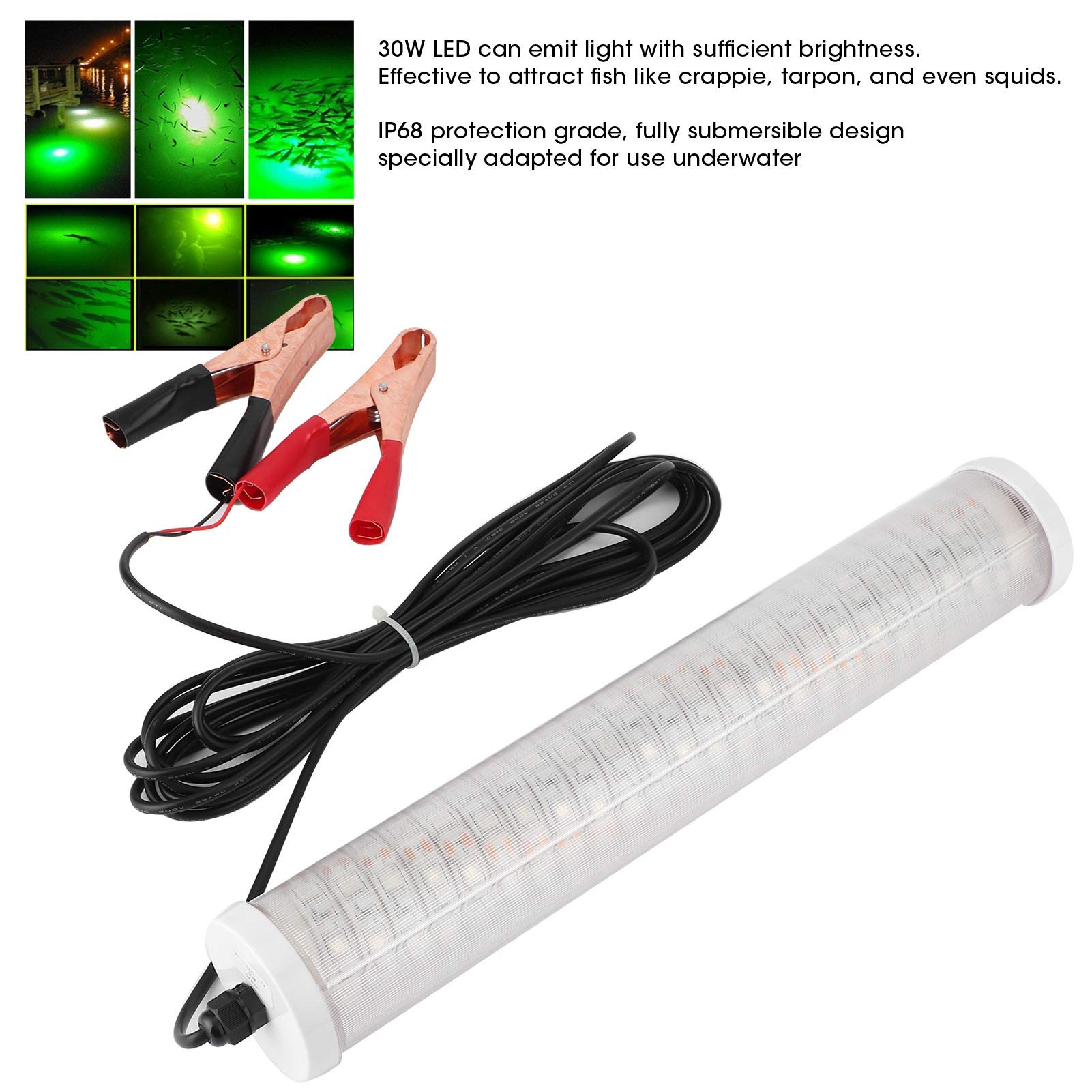 Cryfokt Lámpara de Pesca Nocturna Verde con Luz LED para Atraer Peces de 30 W, Luz Sumergible para Pesca Submarina para Barcos, Grado de Protección IP68, 150 Bombillas LED
