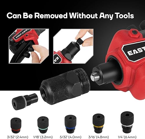 Miniatura 10 de Eastvolt Herramienta de tuerca de remache, remache de mano 3 en 1, pistola de remache, herramienta de tuerca de remache 3 en 1, incluye 60 tuercas