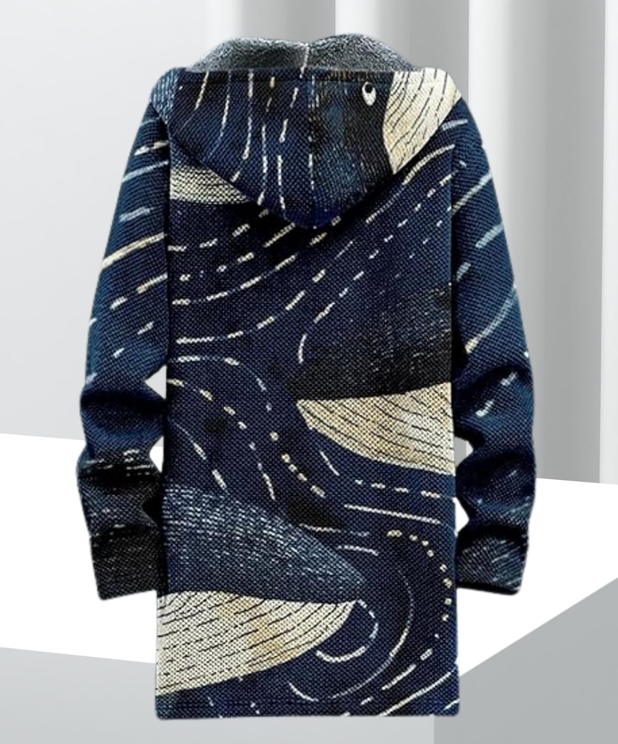 Men's Hooded Sweater Coat Knit Fleece Lined Long Cardigan Jacket with Zip Front Pocket Vintage Casual Zip Up - Image 3