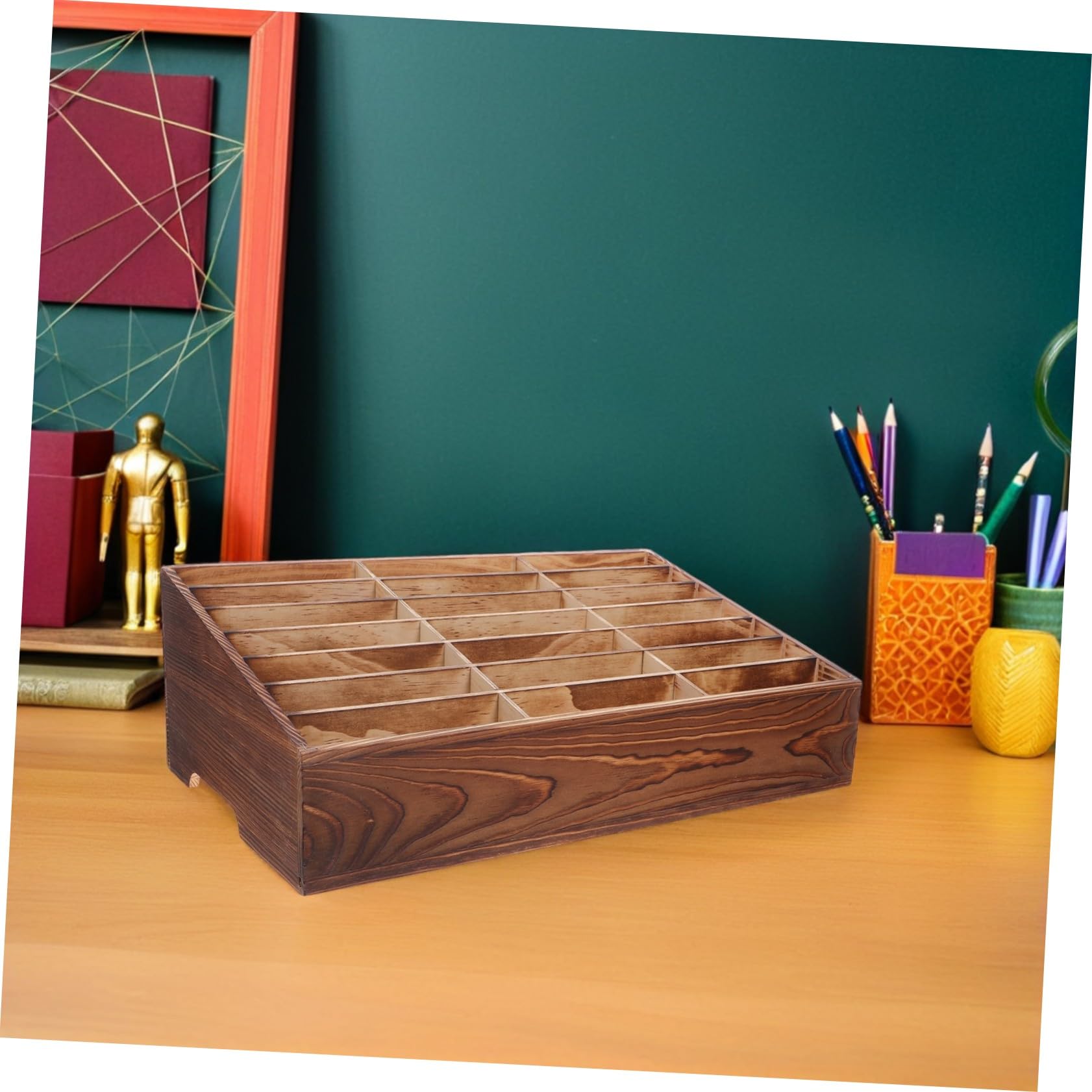 PartyKindom Organizzatore da Scrivania in Legno Naturale 21 Scomparti, Porta Cellulare Multifunzione per Aula e Ufficio Design Raffinato e Funzionale