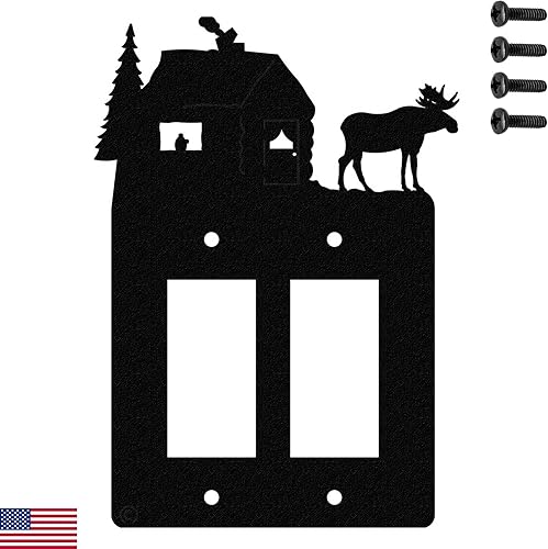 Miniatura 8 de Moose & Cabin - Placa de pared para interruptor de luz de palanca doble (palanca doble, negro) - Fabricado en Estados Unidos