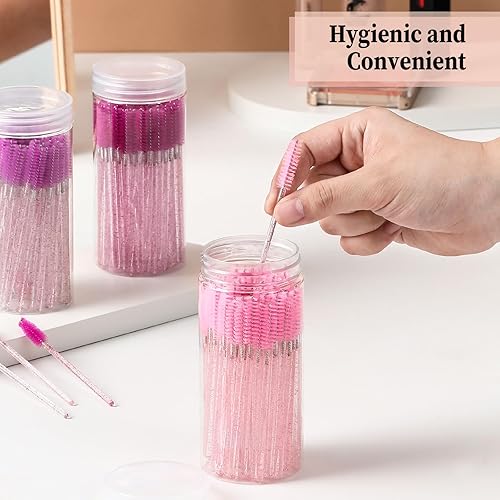 Miniatura 5 de 300 cepillos de pestañas desechables de 3 colores con 3 contenedores, carretes para extensiones de pestañas, varitas de rímel de cristal, cepillos