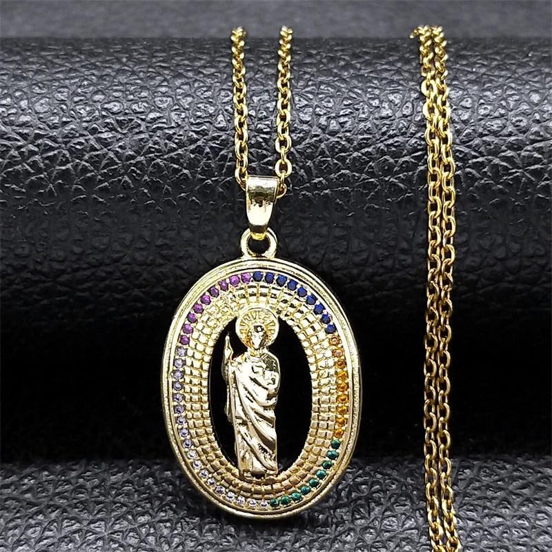 Miniatura 2 de Collar con colgante de San Judas de oro amarillo de 14 quilates, colgante de Tadeo Saint Judas, cadena de san judas tadeo para hombre, colgantes de