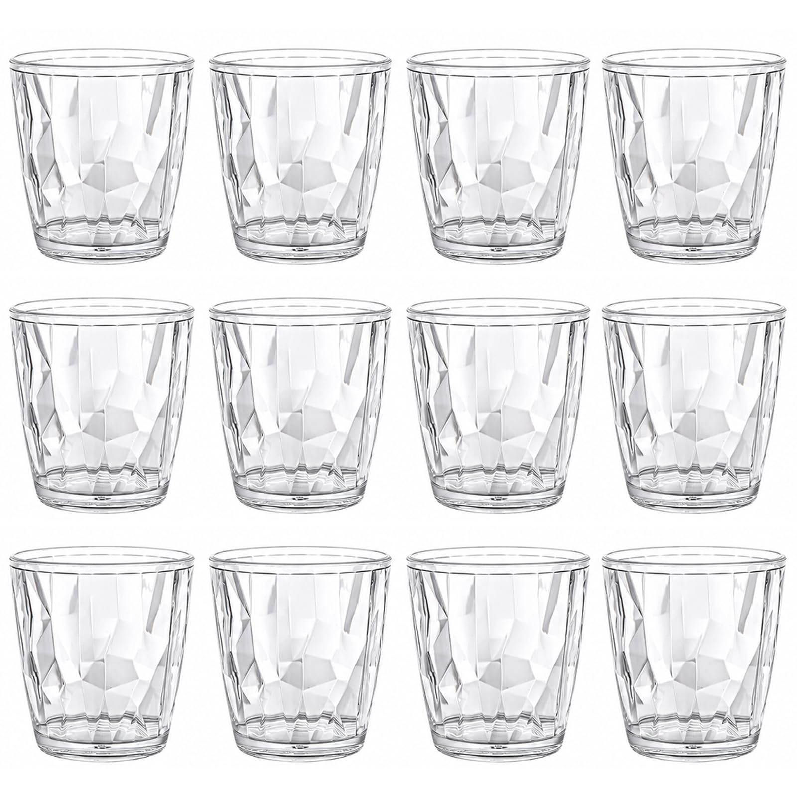 Lot de 12 gobelets en plastique transparent de 300 ml, réutilisables avec motif diamant, gobelets légers pour fête, pique-nique, camping, jardin, jus et boissons froides
