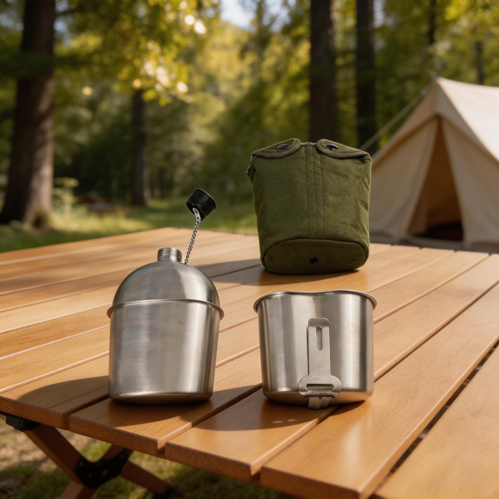 1 ensemble d'ustensiles de cuisine de camping en acier inoxydable avec sac en nylon pour faire bouillir l'eau, le thé, la cuisine, les aliments en plein air, randonnée, pique-nique
