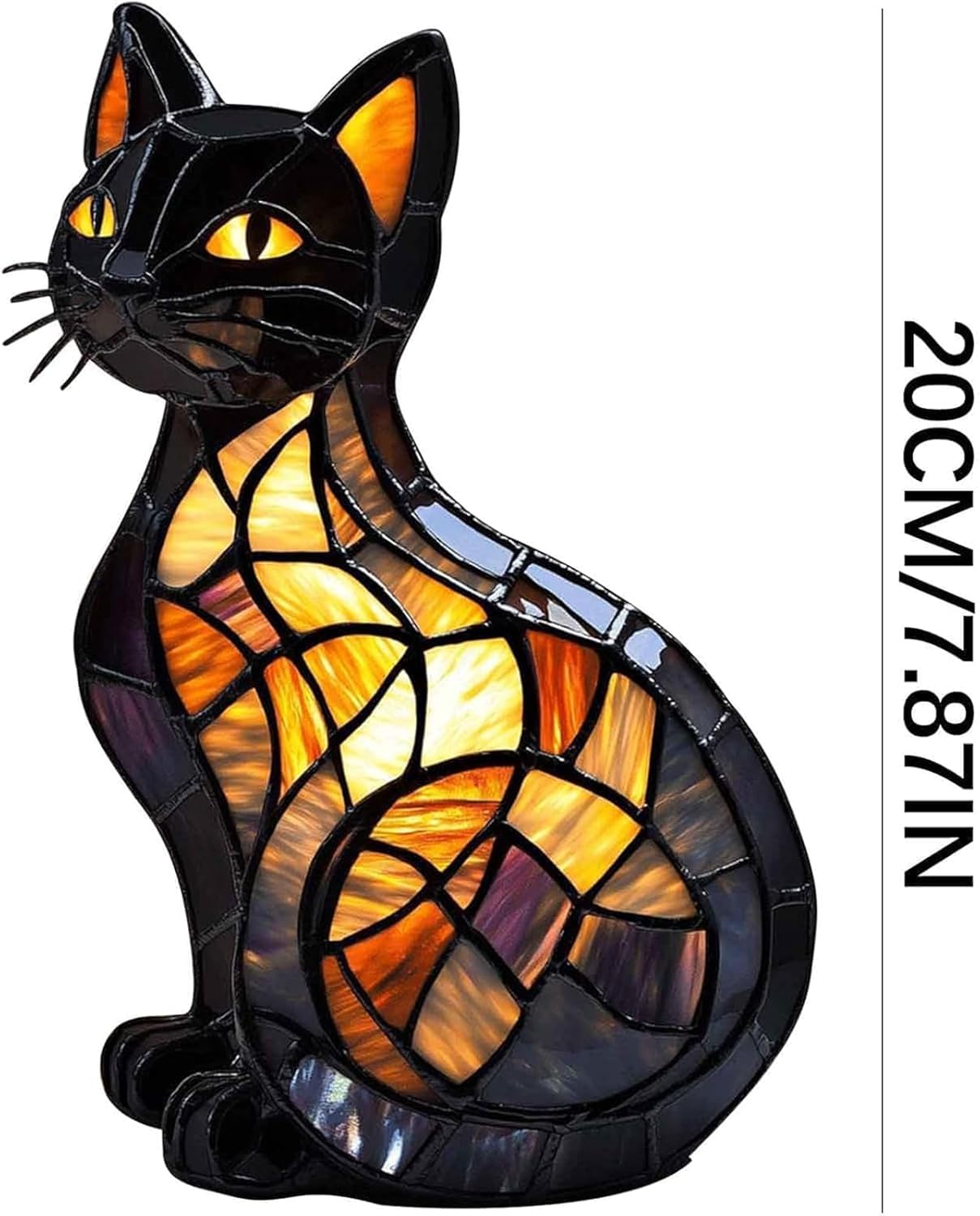 Solymall Glowkitty, Solymall cat lamp stained glass, Retro Cat Stained Resin Tabletop Night Light, 3D Cute Pet Led Table Light, for Cats Lovers (B 1PCS)