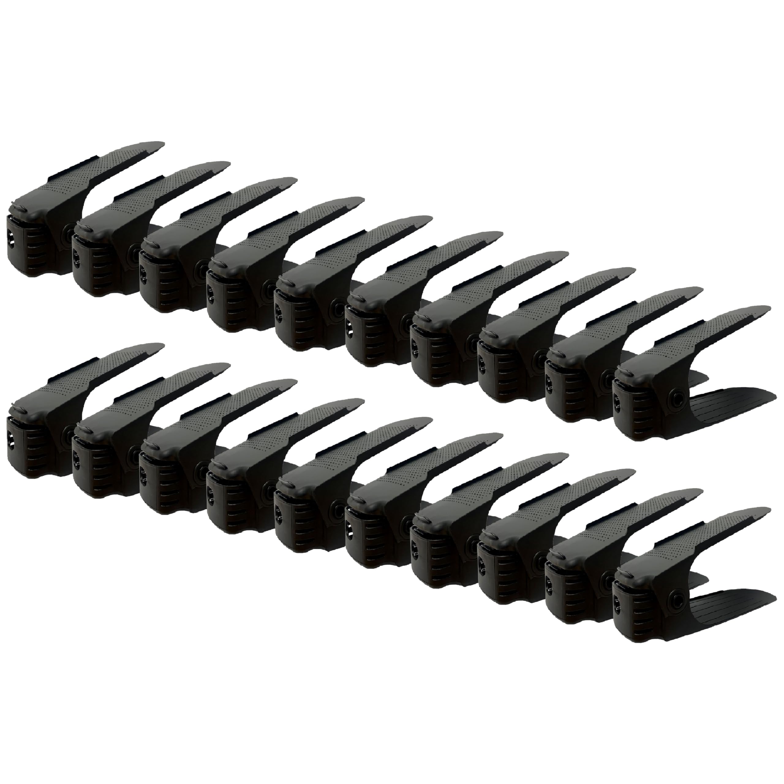 Amos Black Shoe Slots Pack Of 20 Space-Saving Adjustable Shoe Storage Organiser With 3-Level Height, Non-Slip Shelf Holder, Plastic